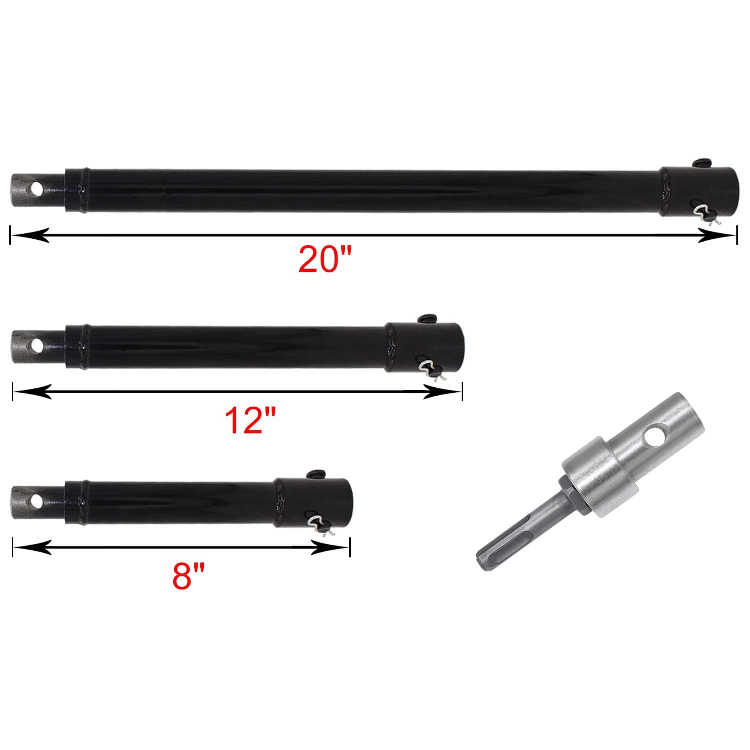 CKE Post Hole Digger Replacement Auger Bits Ice Bits Extension Set Spare Blade 8", 12" & 20" inch, 3/4" Shaft