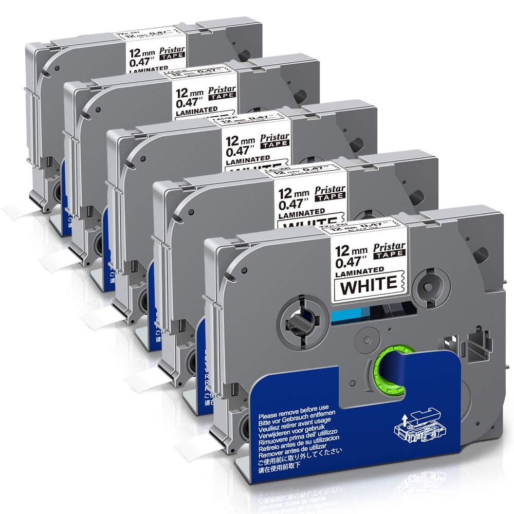 Pristar Compatible Label Tape Replacement for Tze Tape 1/2" x 26.2' Laminated 0.47" Tze-231 Tze231 Tz 231 Tz-231 for Brother PT-D210 PT-H110 PT-D600 PT-H100 pt-p1280 PT-P700, Black on White, 5-Pack