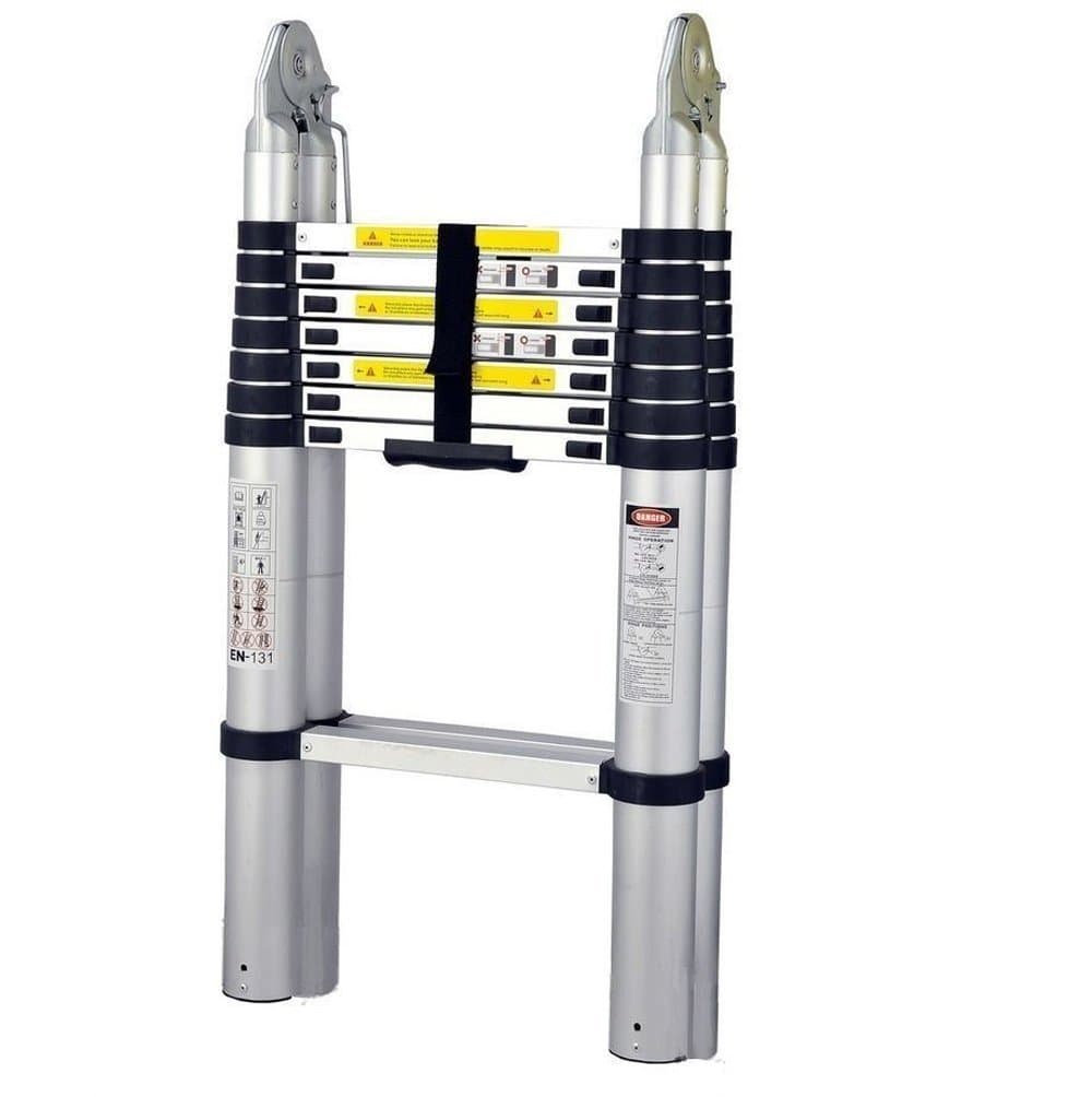 5M /2.5+2.5M Multi-Purpose Aluminum Telescopic Extension Ladder with Spring Loaded Locking Mechanism Non-Slip Ribbing, 150KG Capacity -A29