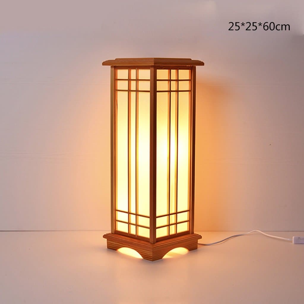 MMM- Japanese-Style Lantern Floor Lamp Creative Personality Solid Wood Table Lamp Wood Color Northern Europe Bedside Bedroom Living Room Study Floor Lamp (Size : 25 * 25 * 60cm)