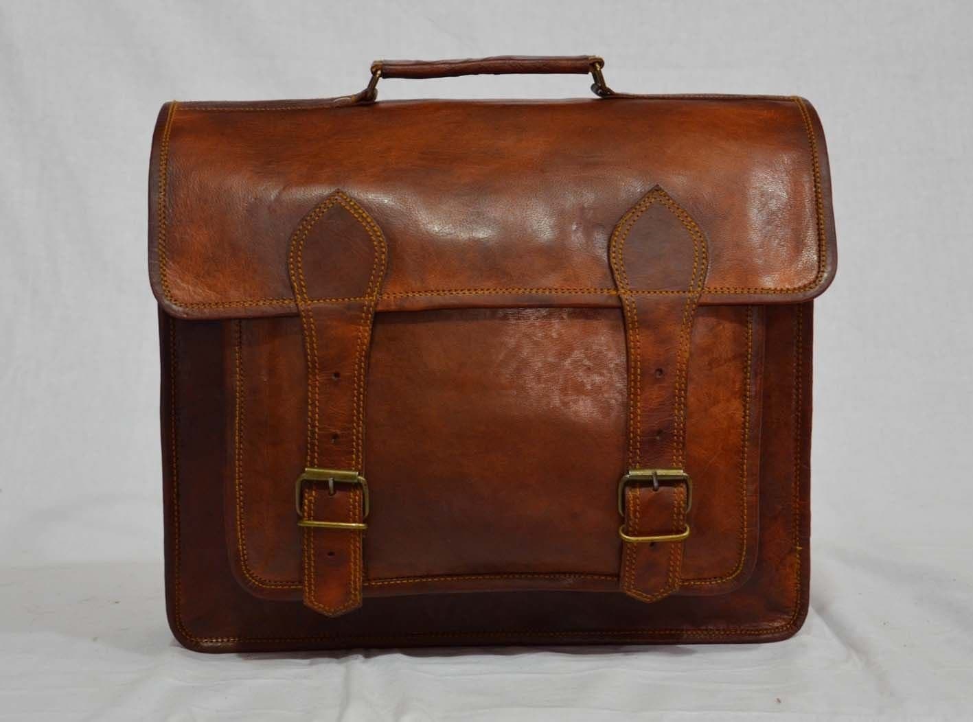 Real genuine vintage handmade original leather messenger backpack rucksack bag