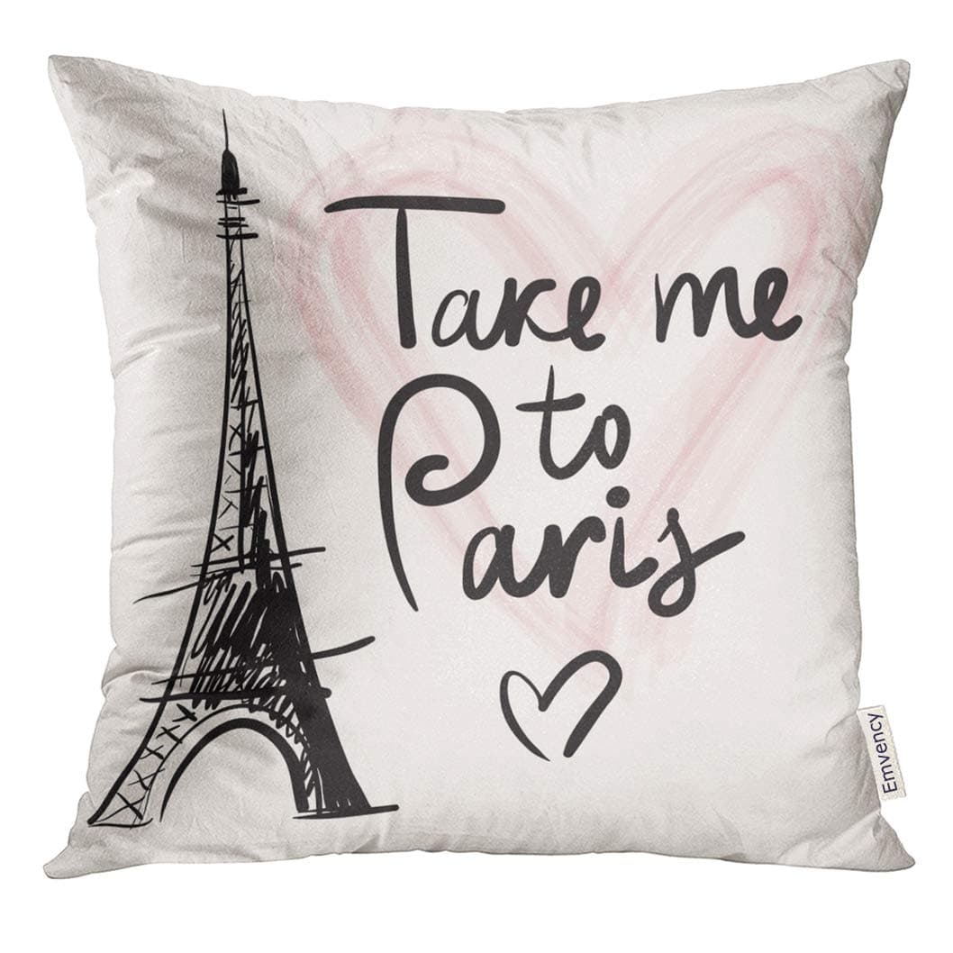 VANMI Throw Pillow Cover Drawing Hand Drawn with Eiffel Tower Paris Take Me to Vintage Tour Decorative Pillow Case Home Decor Square 20x20 Inches Pillowcase