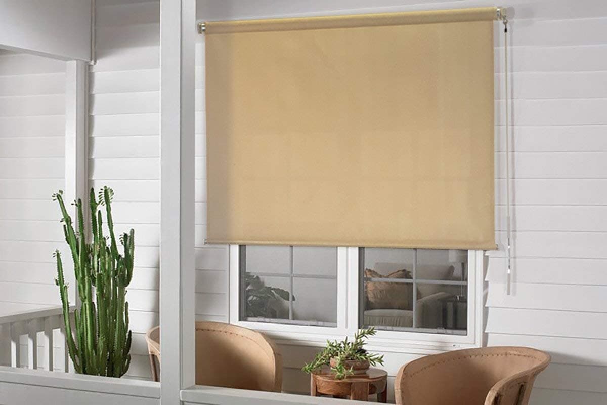 XtemepowerUS 4'ft Cordless Window Sun Shade Blind Roller Roll Up Exterior UV-Protection Patio Outdoor Porch, Beige