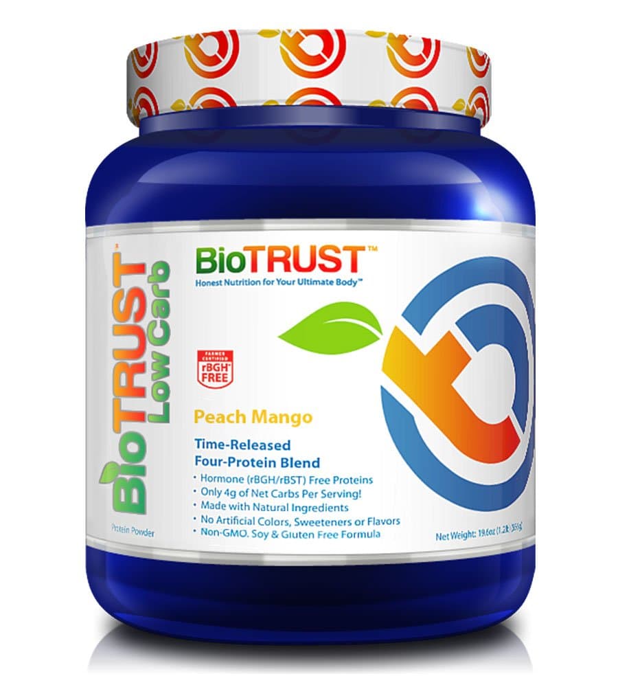BioTrust Low Carb Delicious Protein Powder Whey and Casein Blend from Grass-Fed Hormone Free Cows, Non GMO, Soy Free, Gluten Free, Hormone and Antibiotic Free, Peach Mango (14 Servings)