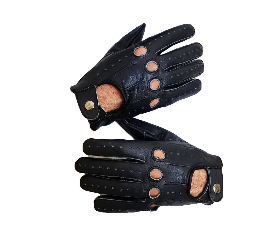 RealRide Genuine Leather Driving Gloves with (Elephant Gray, Medium)