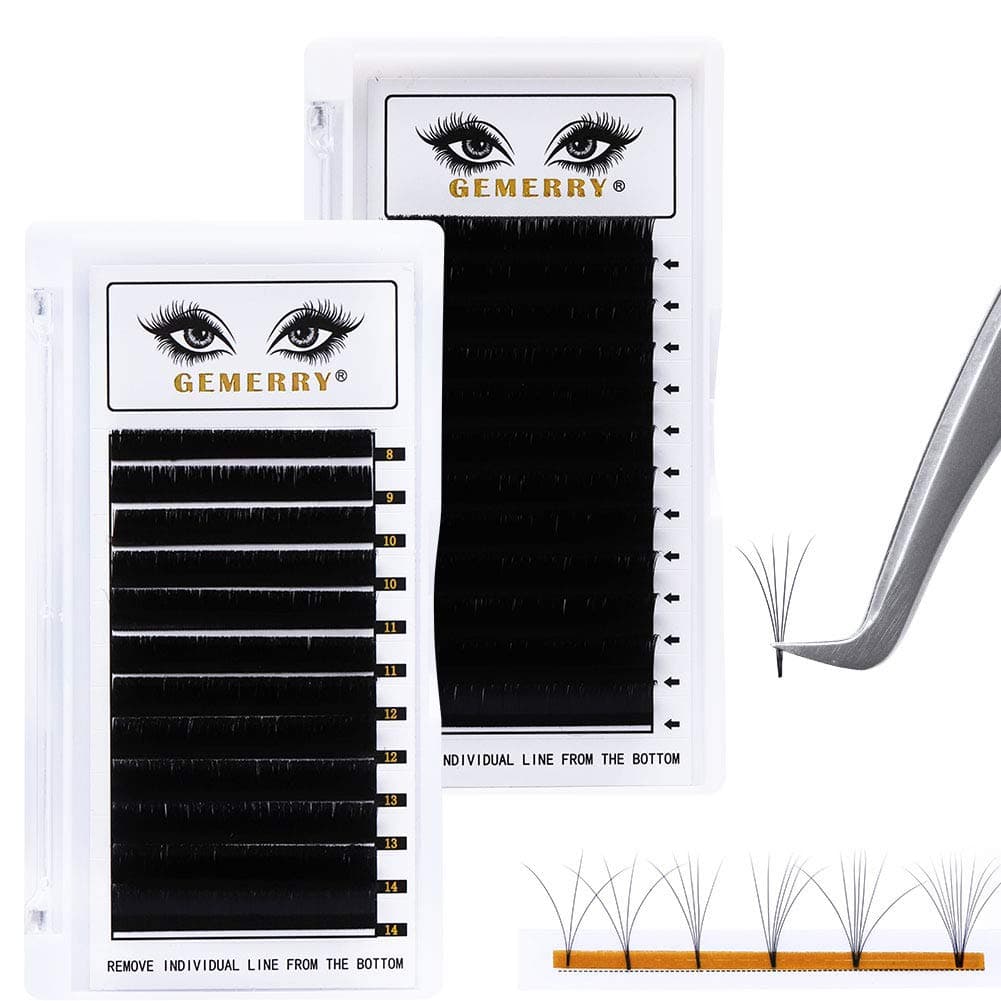 2x Easy Fan Volume Lash Extensions 0.07 C curl Lashes 8-14mm Mixed Tray + 15mm Rapid Blooming 3D 4D 5D 6D 10D Individual Lash Extension Supplies by GEMERRY (0.07-C curl-mix+15mm)