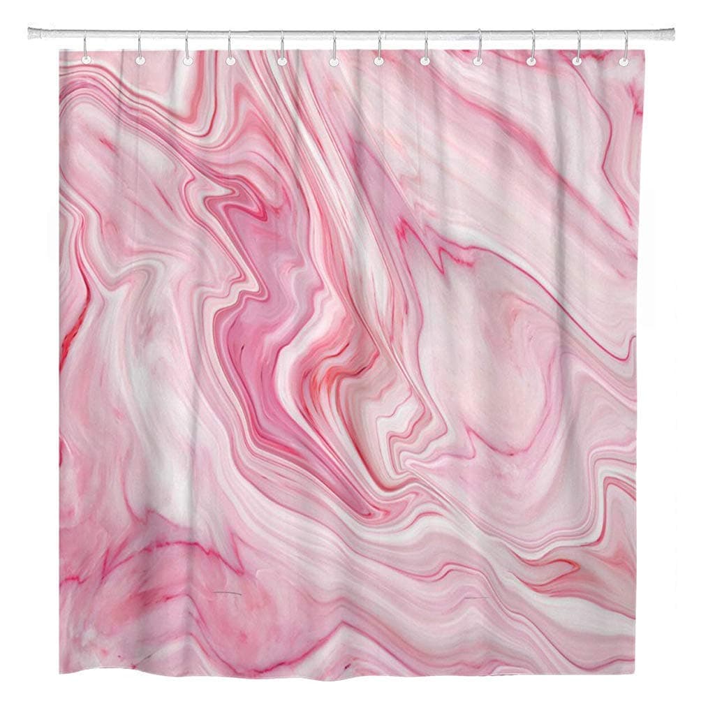 JOOCAR Design Shower Curtain, Pink Marble Pattern Natural Interiors Stone Wall, Waterproof Cloth Fabric Bathroom Decor Set with Hooks