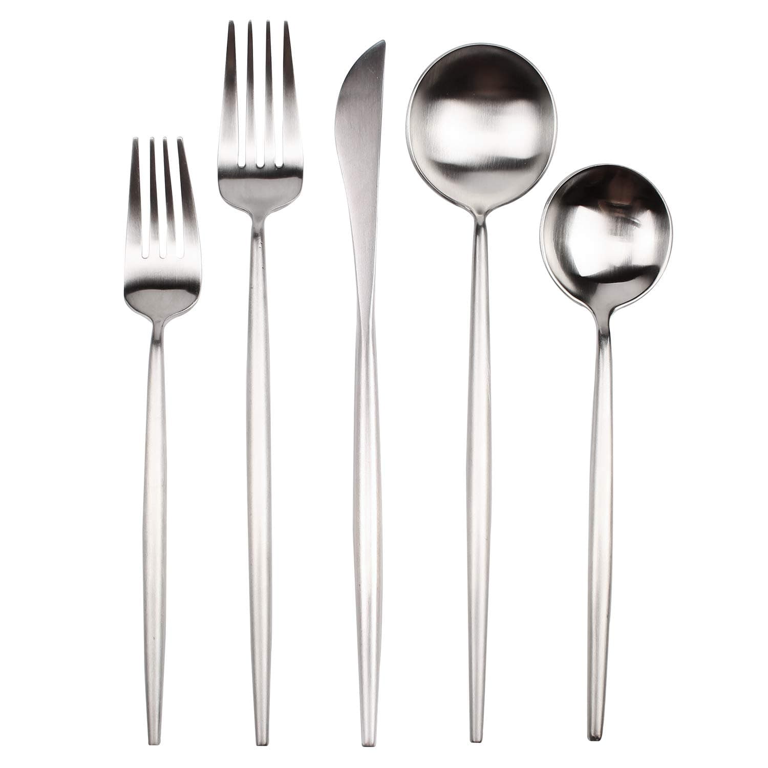 YALONG 20-Piece Silverware Flatware Set, Stainless Steel Dining Cutlery Set Service for 4, Matte Silver Modern Flatware Set Include Knife/Fork/Spoon Dishwasher Safe Father's Day