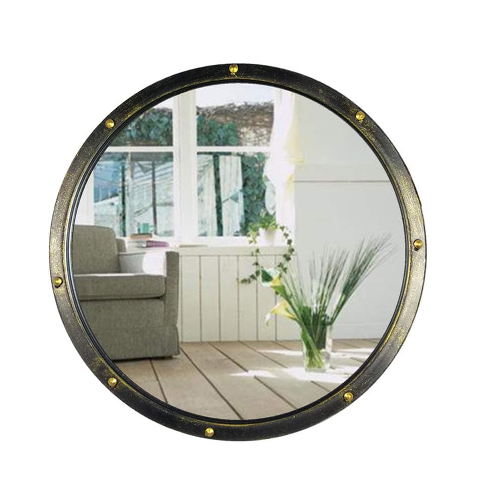 Retro Round Bathroom Mirror Wall Mirror, Industrial Iron Frame Decorative Mirror, Wall Mirror in Bedroom Living Room Corridor, Vanity Makeup Mirror, 60cm (23.6inch)