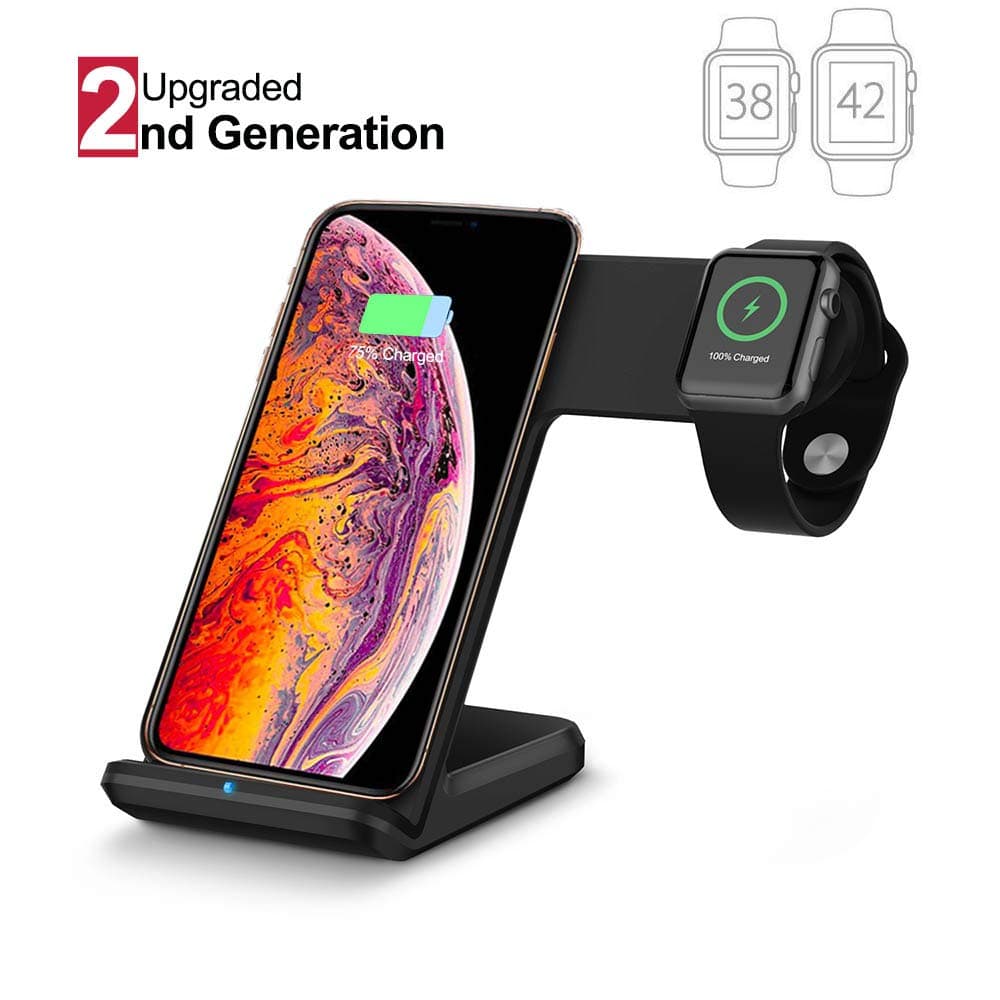 Upgraded 2nd Generation Wireless Charger Stand Compatible iPhone XS/X/8/8Plus QI Fast Charging Station with Magnetic Charger Module, Dock Pad for iWatch Series 1/2/3,Galaxy S9, Replacement for