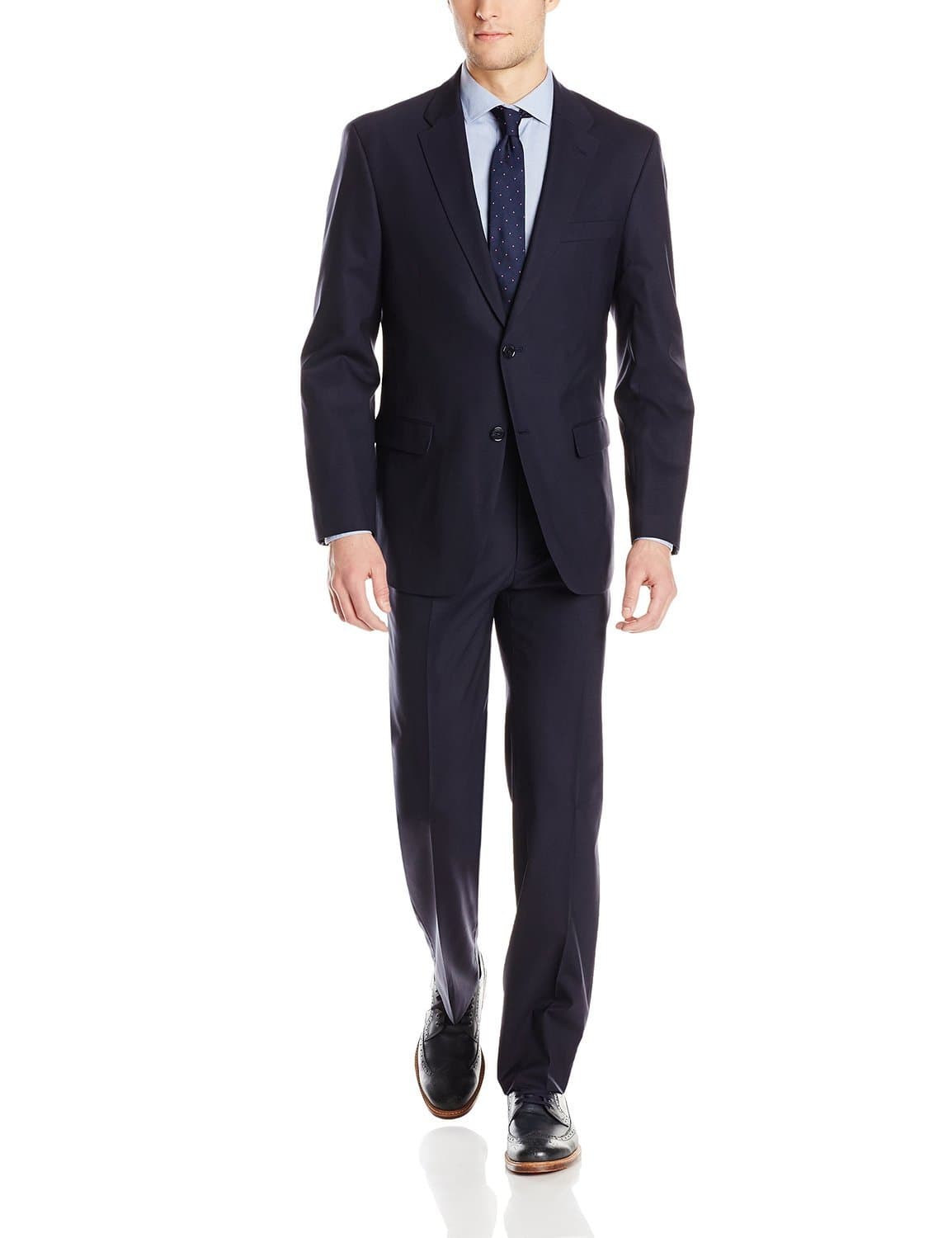 Adam Baker Men's 100% Wool Portly Fit Two-Piece Solid Suit Set - Colors