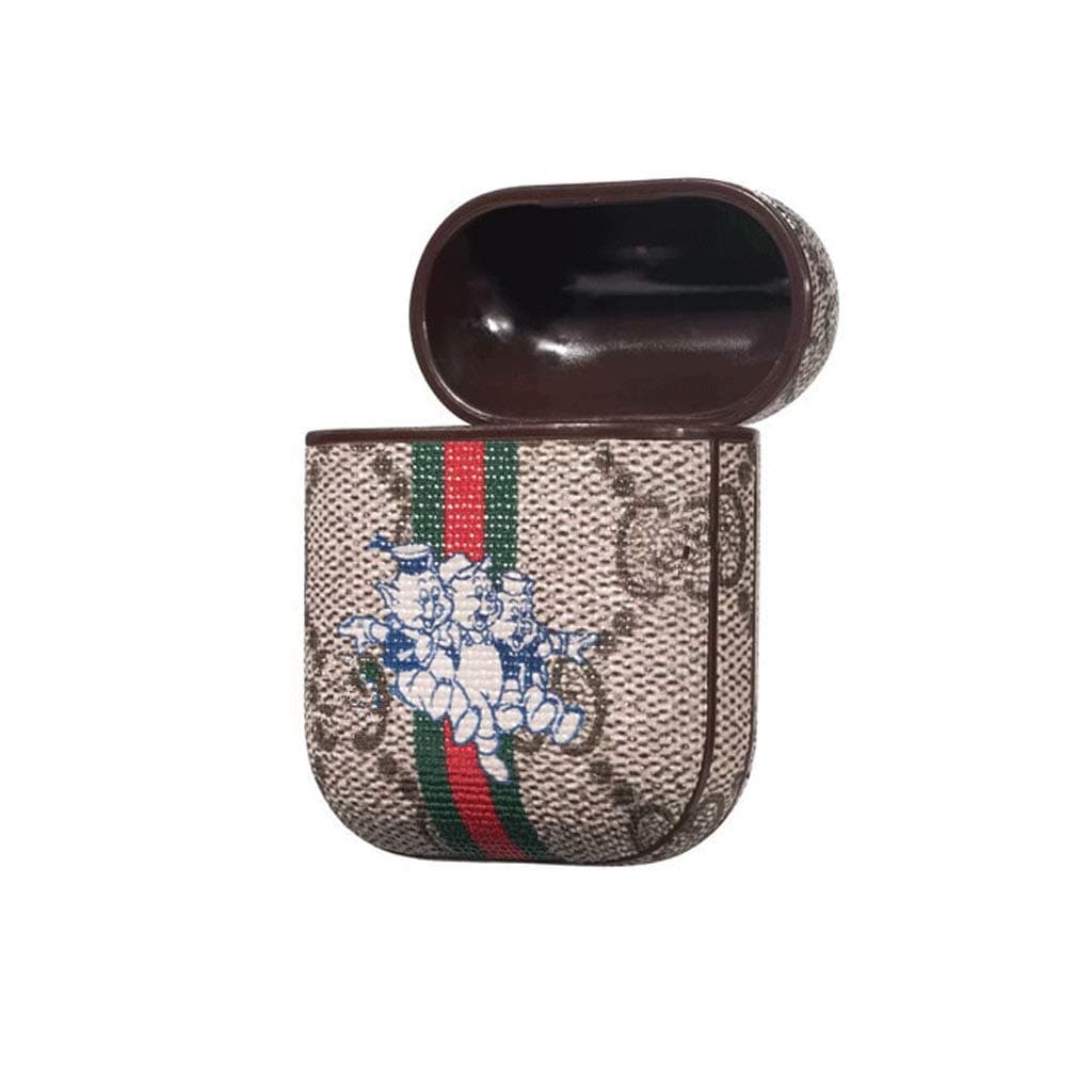 Airpods Protective Case,PU Leather Stylish Graphics Style,Full Protective Cover Apple Airpods Wireless Earphone With Hook Handle (Size : D)