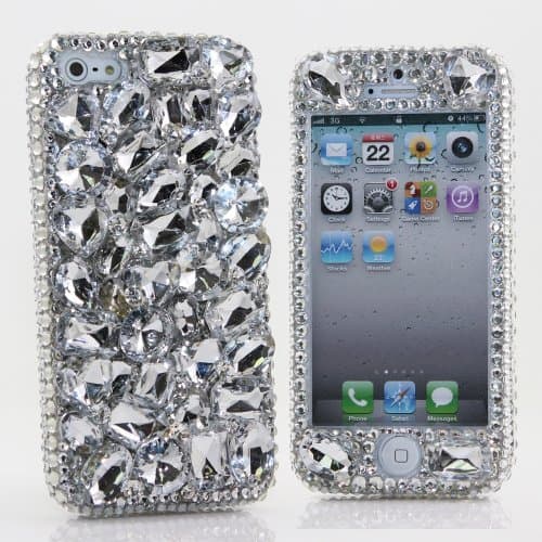 Luxury iphone 5 5S Bling Case Cover Faceplate 3D Swarovski Crystal Diamond Silver Stones Design Front & Back case (100% Handcrafted by BlingAngels)