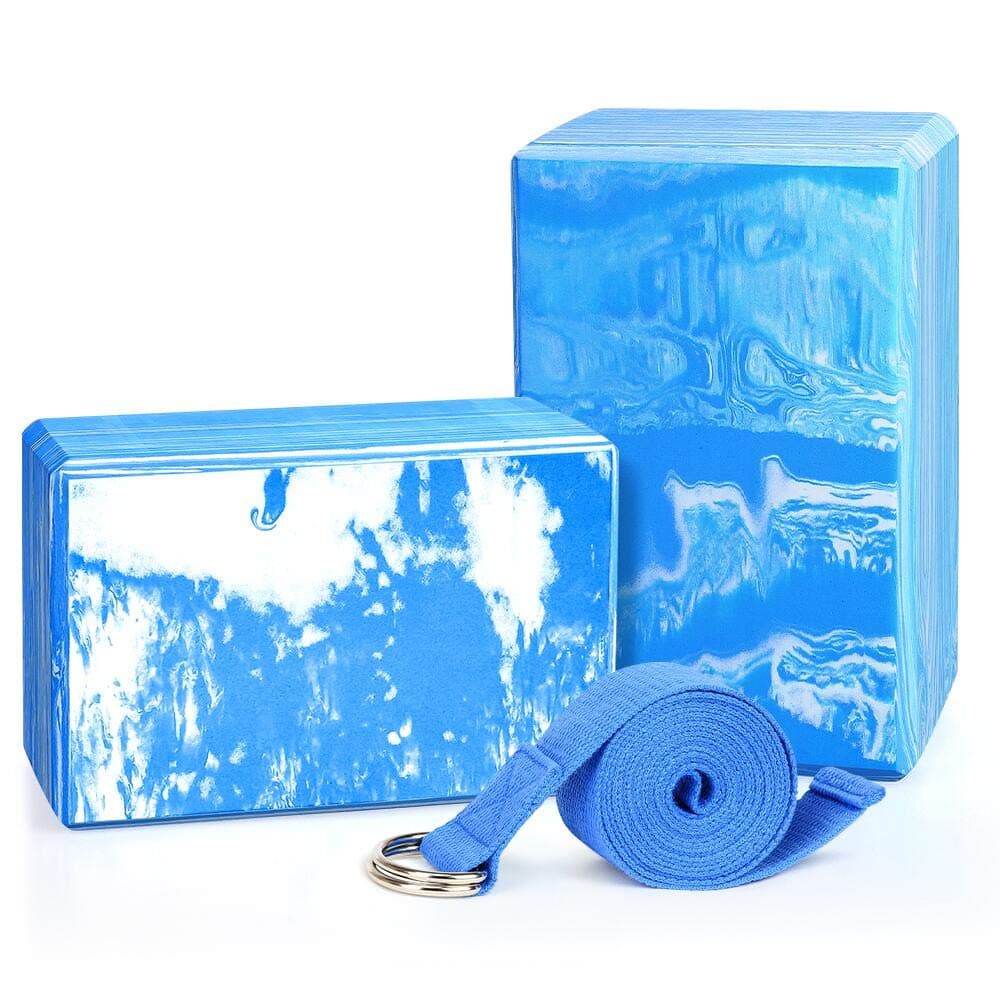 QF Yoga Blocks Plus Yoga Strap with Metal D-Ring, 9"x6"x4" 2 Pack Eco-Friendly EVA Foam Block - High Density Exercise Brick Soft Non-Slip Surface for Yoga, Pilates, Meditation, Workout, Fitness & Gym