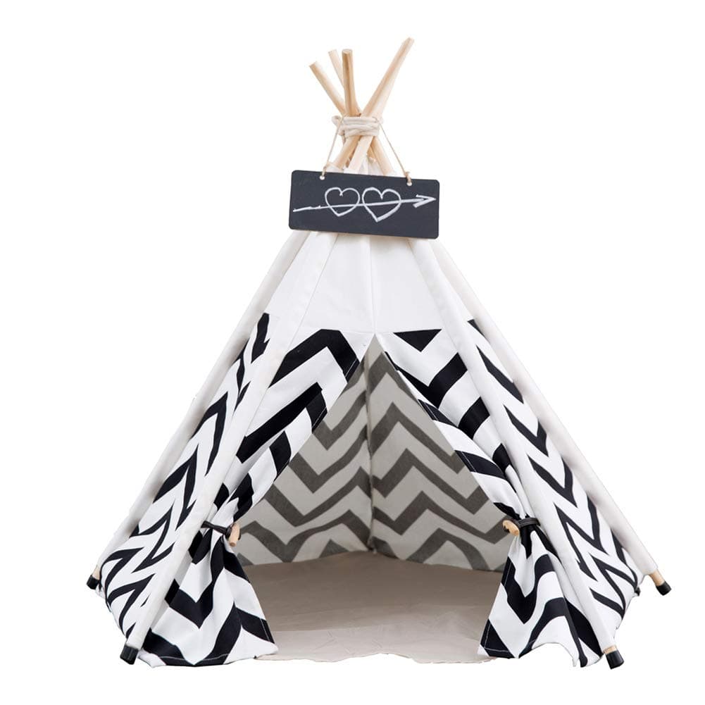 Ruick Dogs Bed Tent Black and White Zigzag Stripes Zebra Pattern Pet Kennels Pet Teepee Play House Dog Play Tent Cat/Dog Bed Removable and Washable (S,Without Cushion)