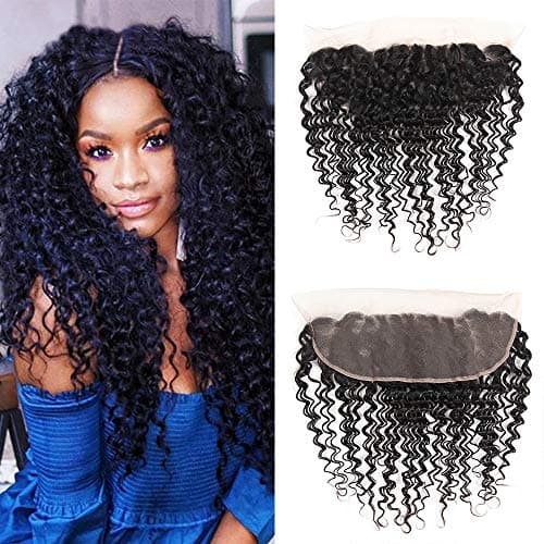 Deep Wave Lace Frontal Closure Free Part (14 inch frontal) 100% Remy Human Hair Brazilian Virgin Hair Extensions 13x4 Ear to Ear Frontal Natural Color