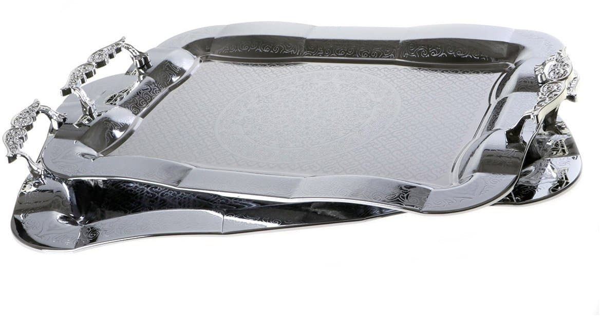 Almina Large Elegant 2-Piece Set Silver with Engraved Hearts Al 4619 Dishwasher Safe Tray Serving Tray