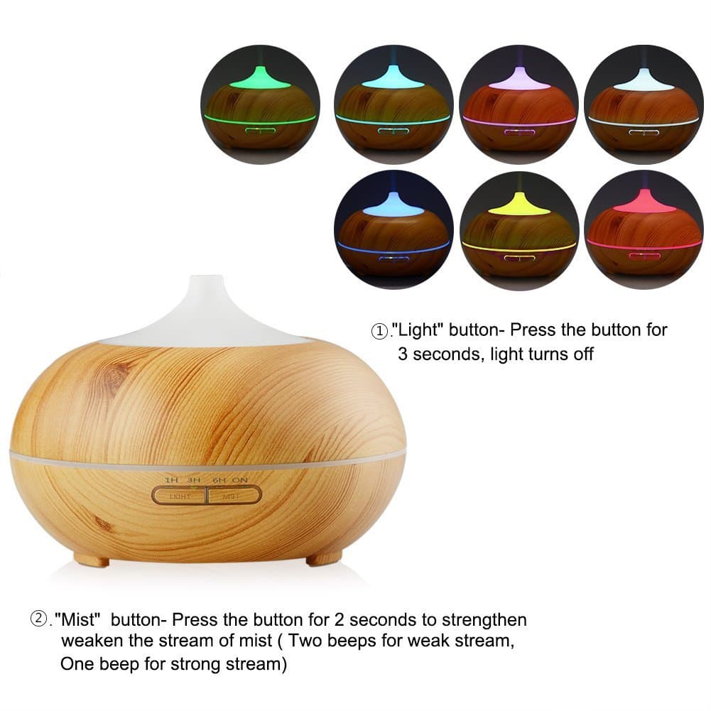 LANA PURE Aromatherapy Aroma Diffuser (Essential oil), 300ML capacity, Ultrasonic Humidifier, Air Purifier, Cool Mist, 4-Timer settings and 7 Colour LED light. Classic Light Wood.