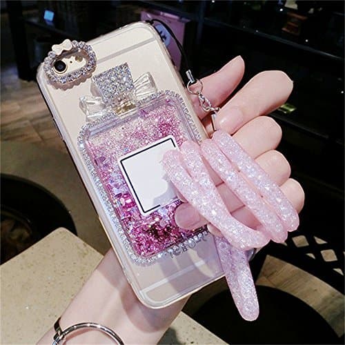 Chanyaozy Samsung Galaxy Note 5 5.7 Inch Case Glitter,Luxury Bling Crystals Perfume Bottle Case For Samsung Note5 With Chain(Pink)