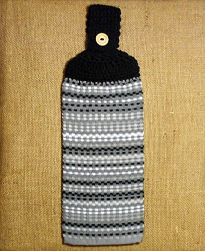 Grey and Black Hanging Dish Towel Double Sided With A Crochet Top, Kitchen Decor