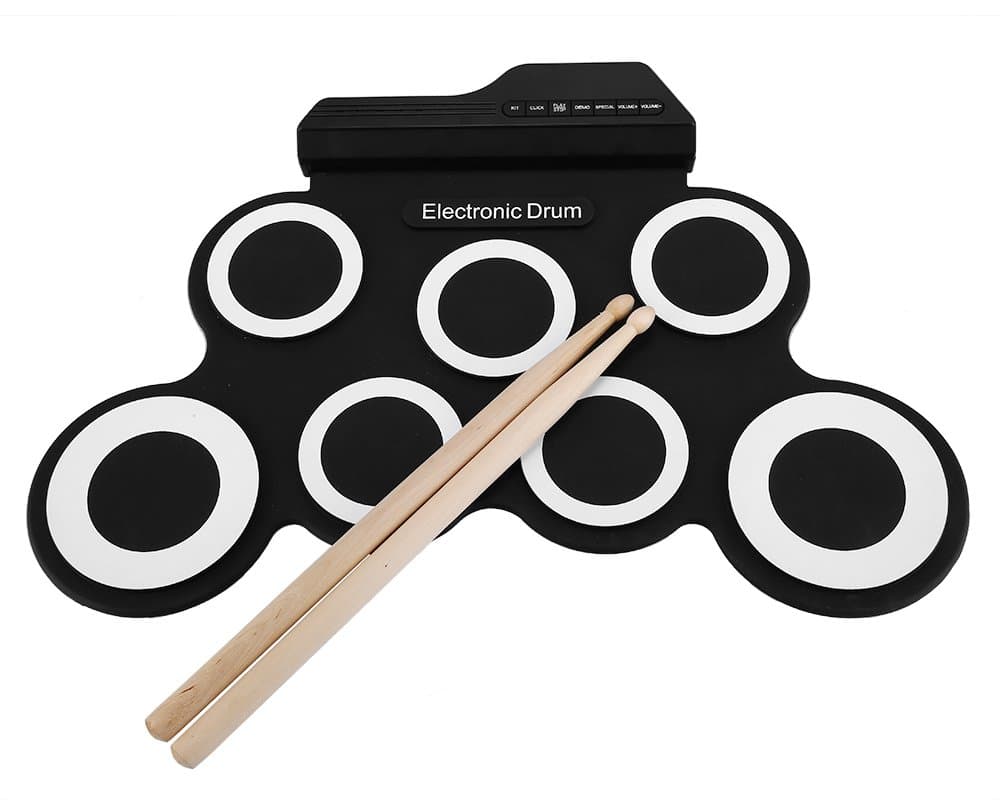 Foldable Silicone Drum - 7 Pads, 2 Foot Padels, Built-In Speakers, Head Phone Jack, Realistic Sound