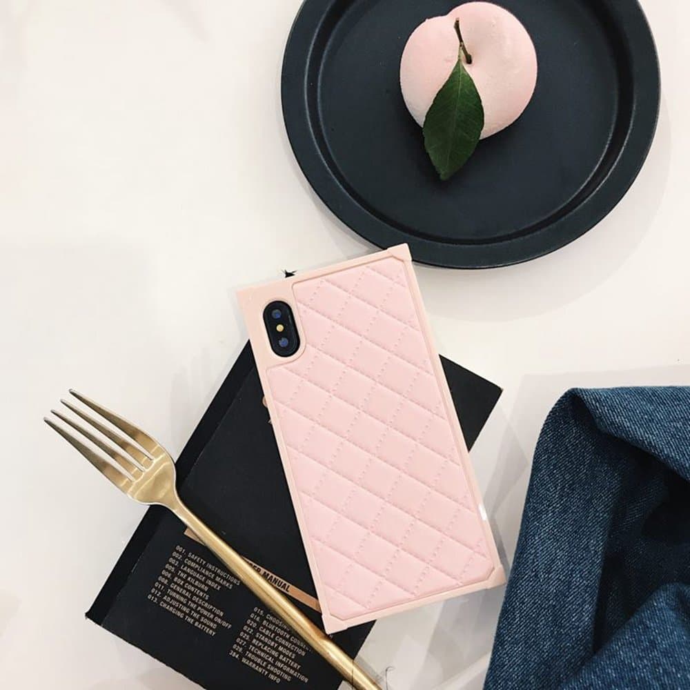 Grid Leather Cases for iPhone Xs X Diamond Lattice Back Cover for iPhone 10 Rhombic Sheepskin Capa Fundas for iPhonex (iPhone X/XS, Pink)