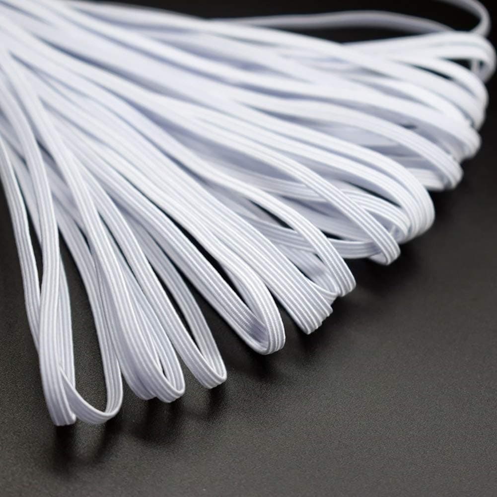 100 Yards Elastic Band White Heavy Stretch Braided Elastic Cord for Mask Making (6mm 100 Yards)