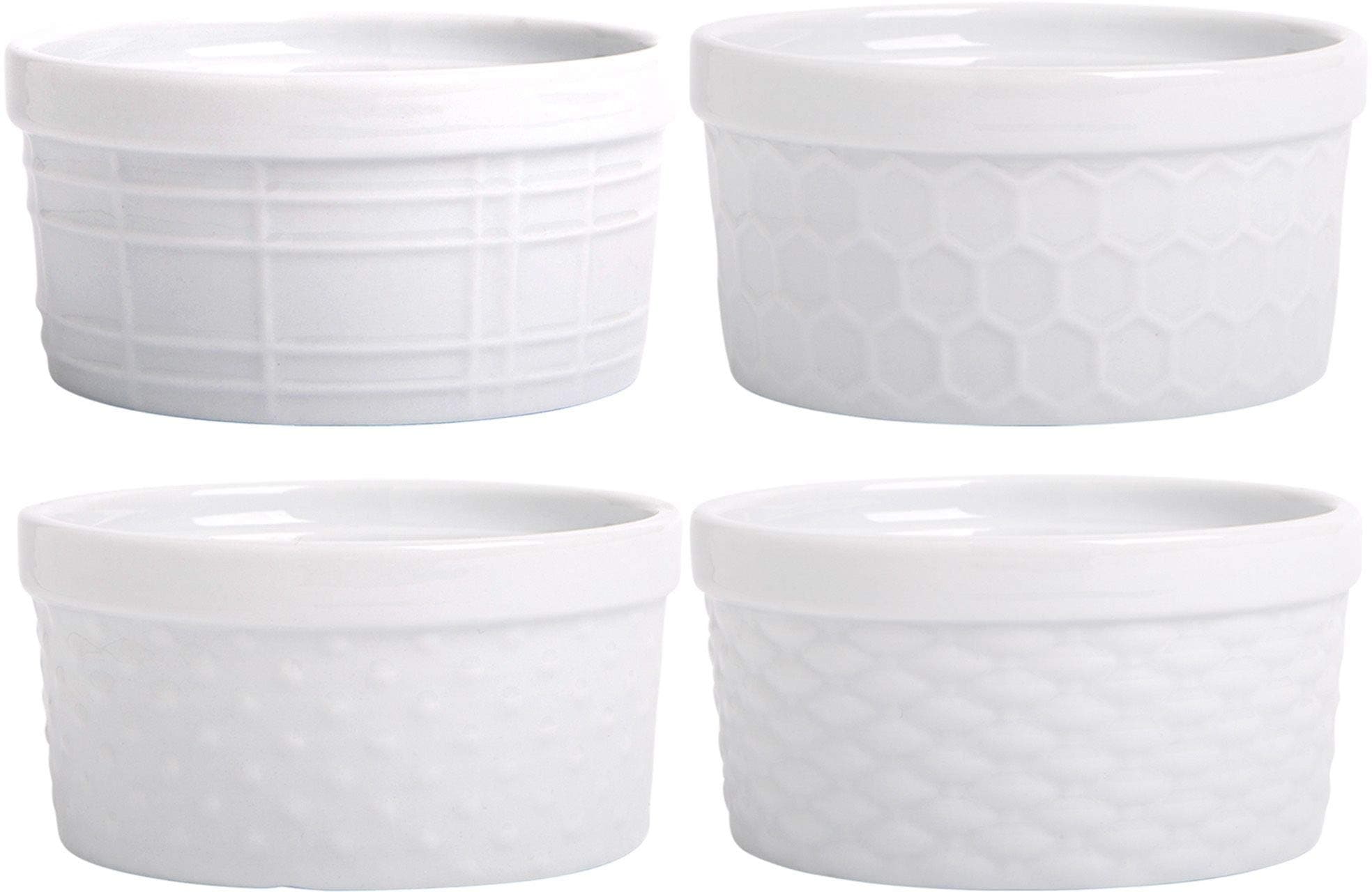 Palais Dinnerware Ramekins Collection Porcelain Soufle Dishes (8 Oz - Set of 4, White - Assorted Finish)