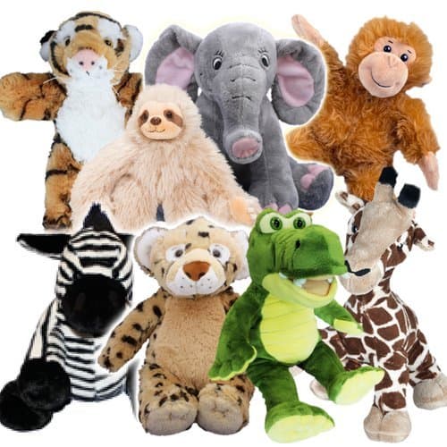 Splodge Teddy Bear Making Parties - 8 x 8" (20cm) Build a Jungle Safari Animals Party Pack - no sewing - Ideal for birthday party - tiger, elephant, monkey, wolf, gorilla, giraffe, leopard, sloth