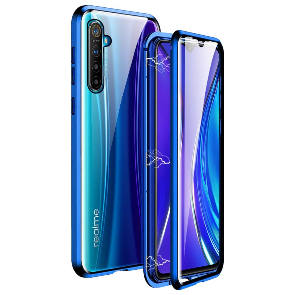 IGUCAC Case for Realme X2 / Realme XT Case,2 in 1 Magnetic Adsorption Cover with Front/Back Tempered Glass and Anti-Scratch Metal Protection for Realme X2 / Realme XT,Blue