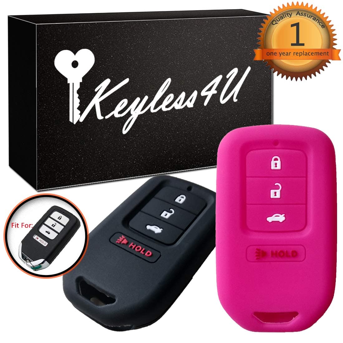 2Pcs Keyless4U Silicone Key Fob Cover Case Remote Control Protector For 2013 2014 2015 2017 2018 Honda Accord EX EX-L Touring Civic 4 Buttons Smart Key