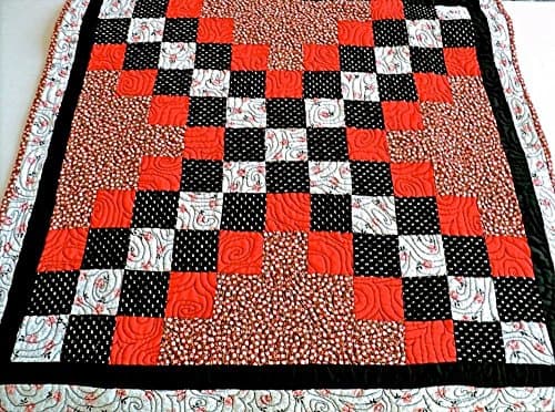 Quilted Triple Irish Chain Tablerunner / Table Topper / Tablecloth - Black, White and Red - 24-1/2" x 24-1/2"