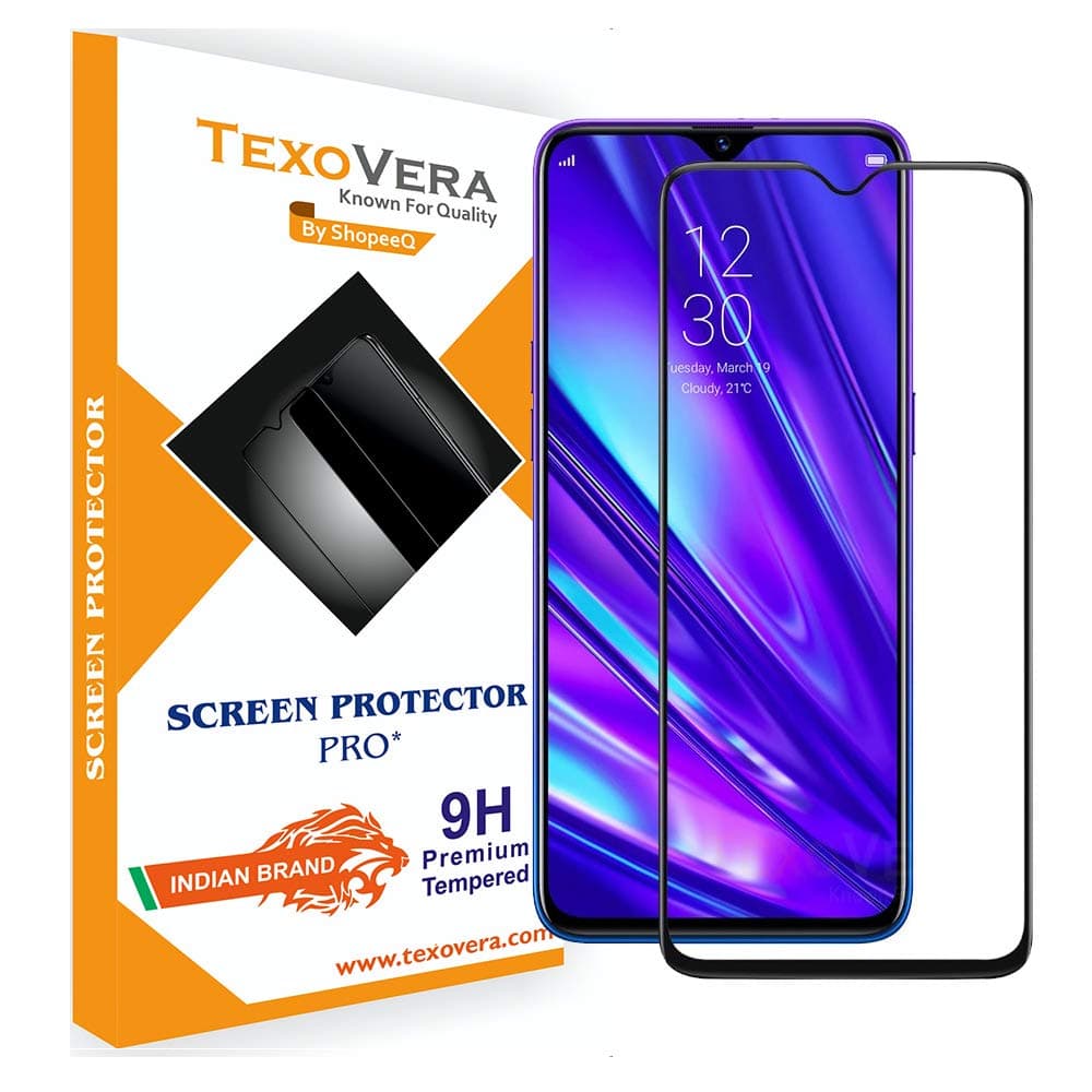 ShopeeQ® 9H Hardness Edge to Edge Screen Guard Protector for Oppo Realme 5 Tempered Glass Extra Premium with Full Glue Glass