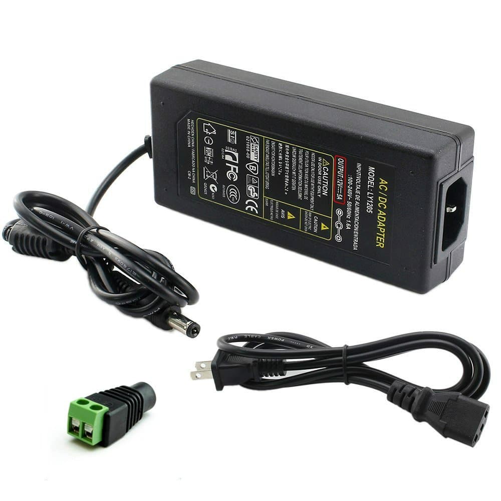 Alarmpore Power Adapter, Transformers, Power Supply For LED Strip, Output 12V DC, 5A Max, 60 Watt Max, with 5.5x2.1mm DC Output Jack