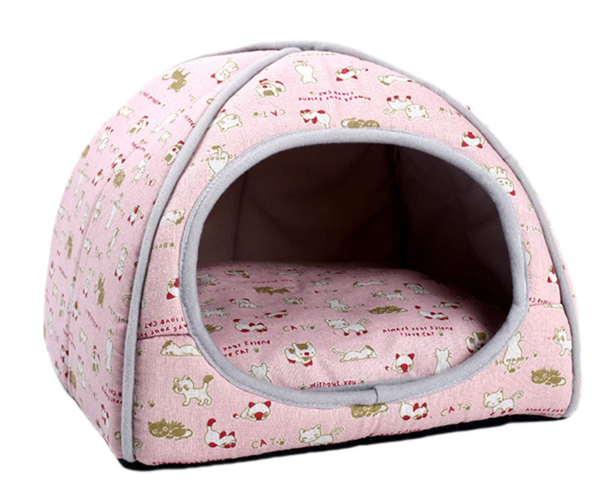 ALLNEO Pet Bed Cave Cat Bed and Cave Small Dog Bed 2-in-1 Foldable Soft Warm Washable Pet Bed with a Pillow