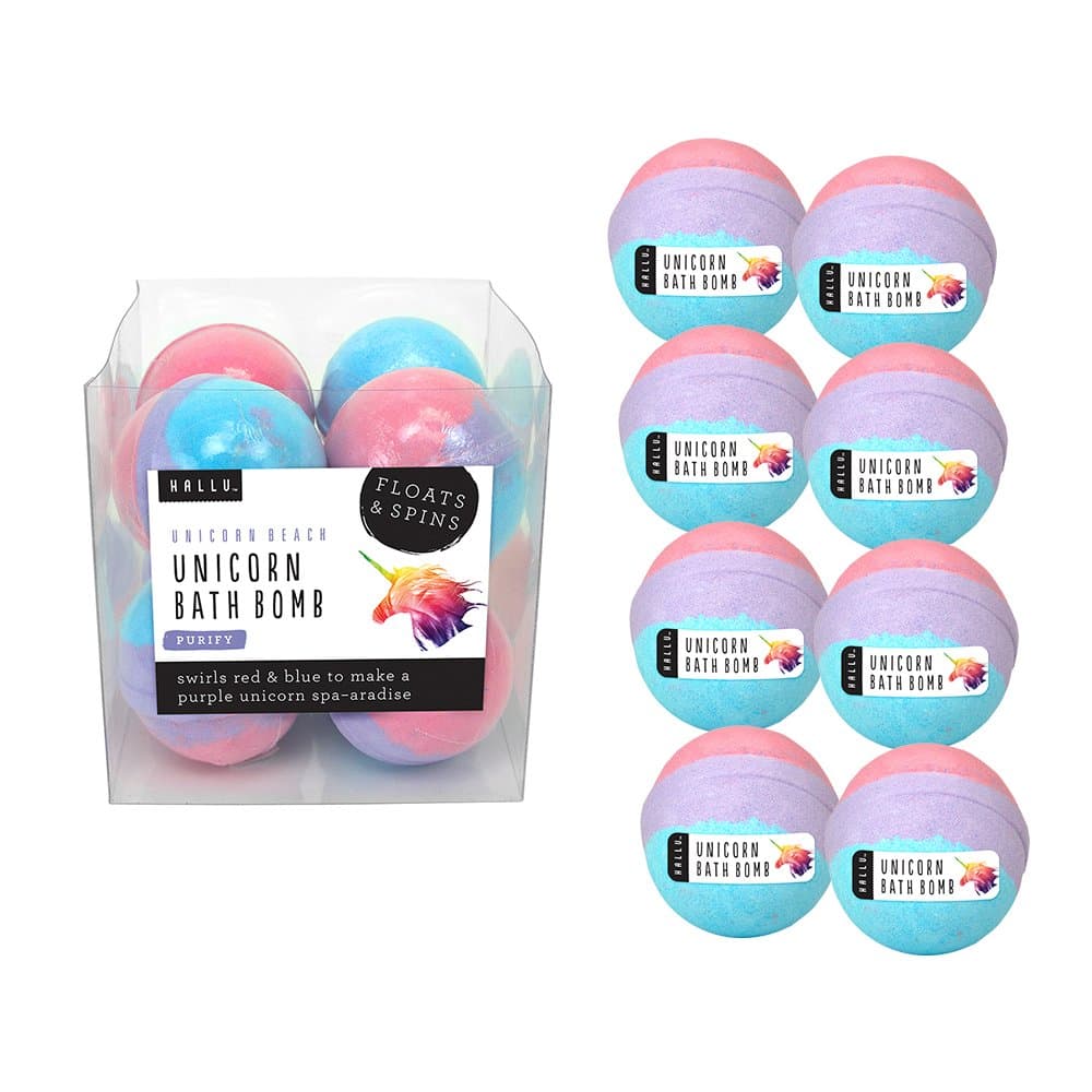 Hallu Bath Bombs, Floats & Spins, Unicorn,140 g, Pack of 8