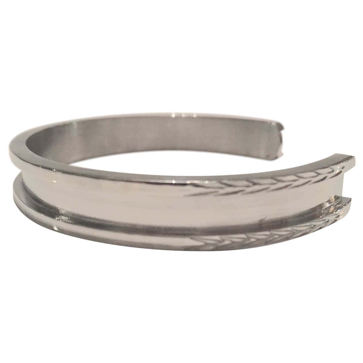 Stainless Steel Bracelet Grooved Cuff Bangle, Silver Tone