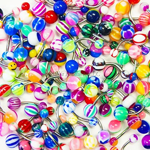 100 pcs. Wholesale LOT Belly Button Navel Ring Body Piercing Stainless Steel 14g Barbell Jewelry