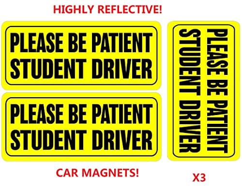 Highly Reflective Please Be Patient Student Driver Vehicle Car Bumper Signs Stickers Decal - Safety Caution Signs (3M EGP Material) (3 PCs)
