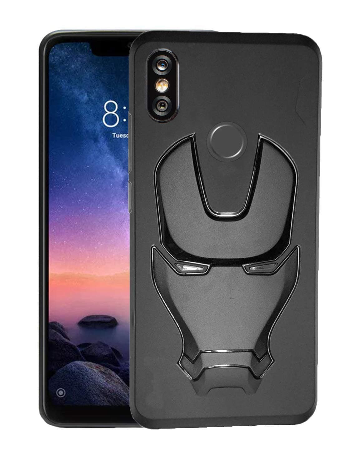 JT Soft Silicone Rubberized Coating Full Protection Marvel Avengers Iron Man Back Case Cover for Xiaomi Redmi Mi Note 6 Pro (Black)