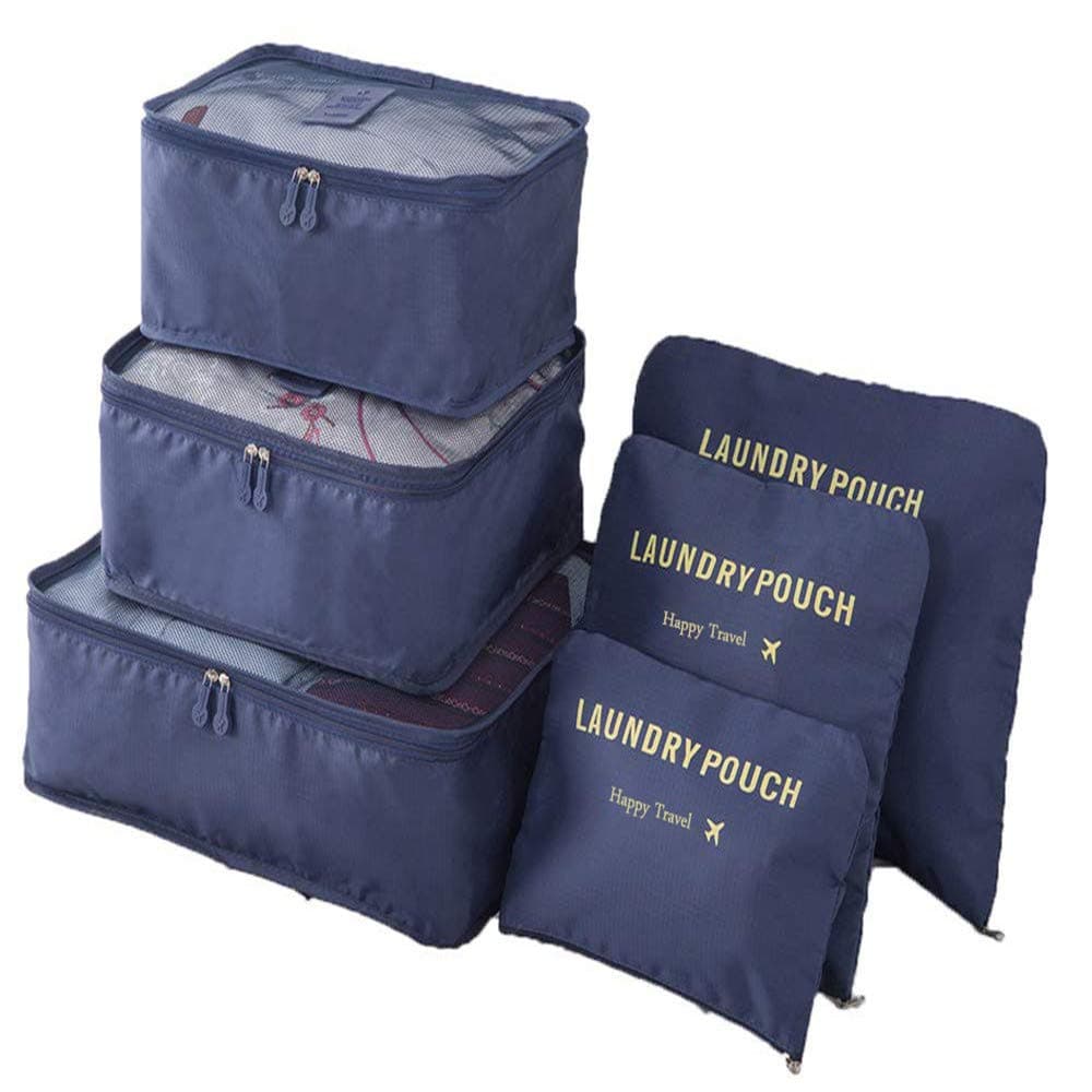 6 Set Compression Packing Suitcase Cubes Luggage Organizer for Travel Navy