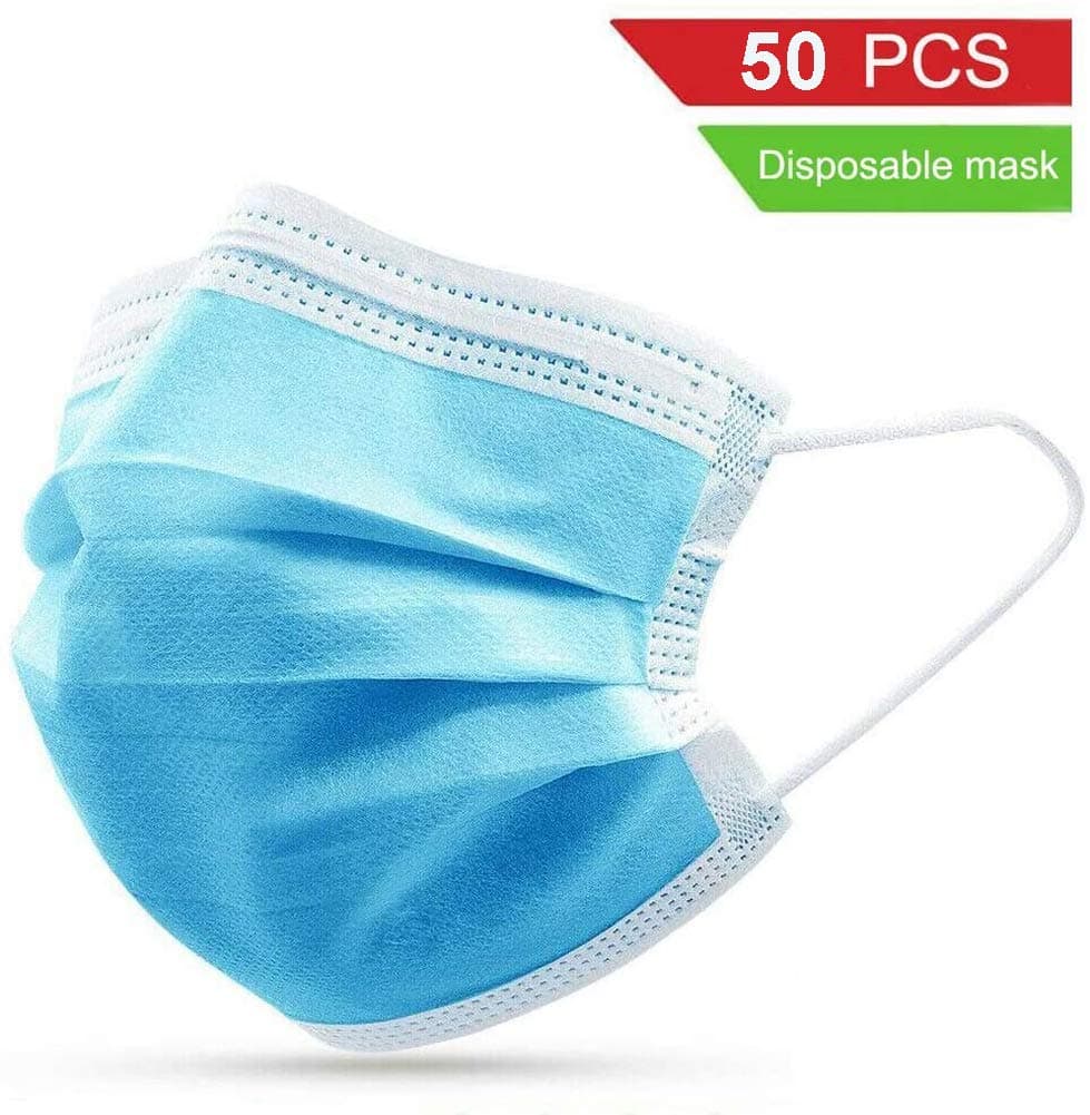 (50-Pack) Disposable Anti Dust Face Cover for Home Office Outdoor 3-Ply Breathable Comfortable Safety Allergy Face Shield Protection for Dental Salon Painting Gardening Food Service