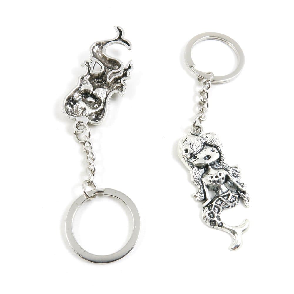 50 Pieces Keychain Keyring Door Car Key Chain Ring Tag Charms Bulk Supply Jewelry Making Clasp Findings D0AX3T Mermaid