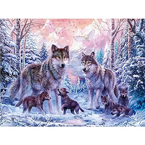 Goose Down Cloth DIY 5D Diamond Painting Kits Full Drill Wolf Family, Paint-by-Number Diamond Art Craft Pictures for Home Wall Decor, Family Activities and Emotion Adjustment(30X20CM/11.8X7.9inch)
