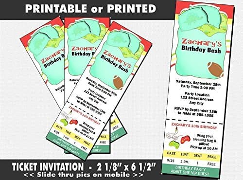 Sleepover Party Birthday Ticket Invitation, Printable or Printed Option