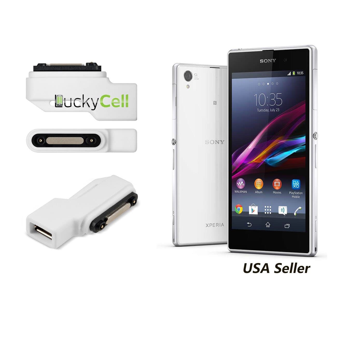 Luckycell - Micro USB to Magnetic Charger Connector Adapter for Sony Xperia Z1 Z2 Z3 Compact (White)