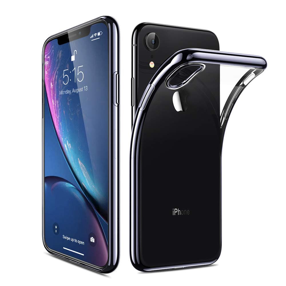 Enflamo Crystal Clear Case Soft Back Cover Case with Electroplated Frame Bumper Ultra Slim TPU Gel Case for iPhone XR (Black)