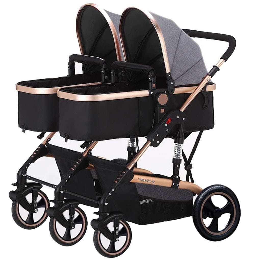 Lightweight Double Stroller with Lying Position Easy Folding Baby Pushchair with Side by Side Twin Seats Suitable from Birth to 3 Years Old (Color : Gray)