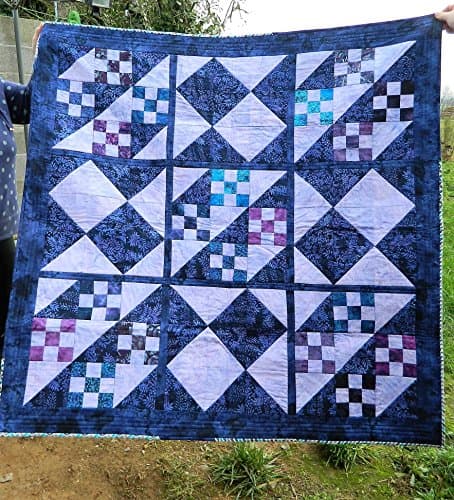 Purple and Blue Batik Patchwork quilt, handmade quilt, approx 54"square.