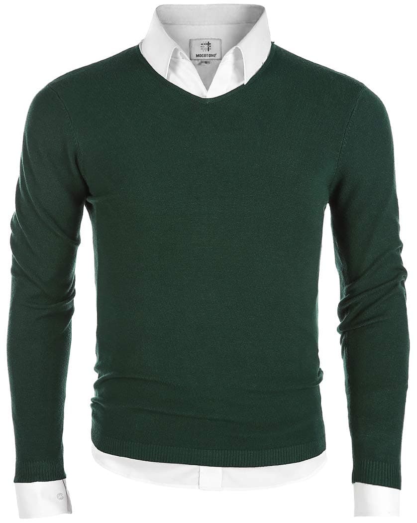 MOCOTONO Men's V-Neck Long Sleeve Pullover Casual Sweater